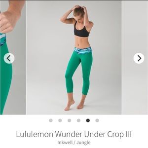 Lululemon wunder under III reversible crop inkwell/jungle green size 6
